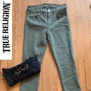 TRUE RELIGION HALLE Olive Super Skinny Crop- 27